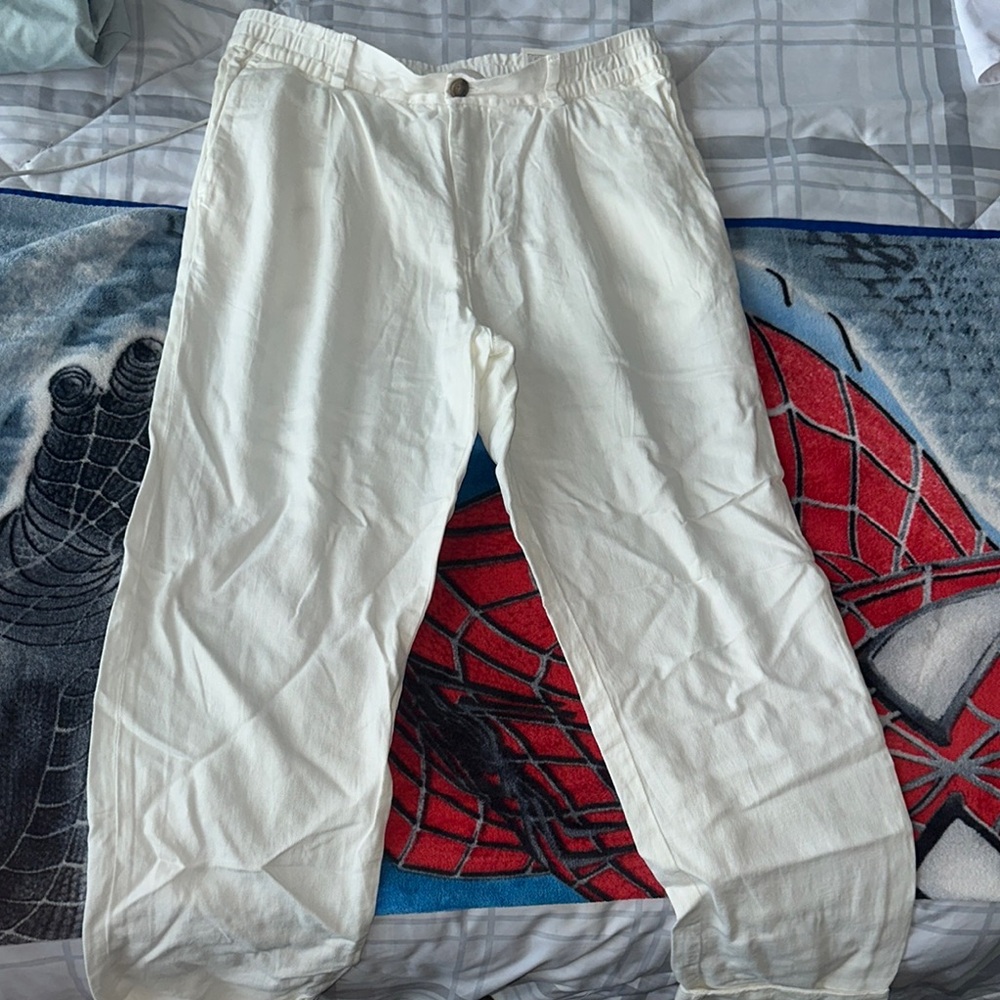 H&M White Linen Blend Pants